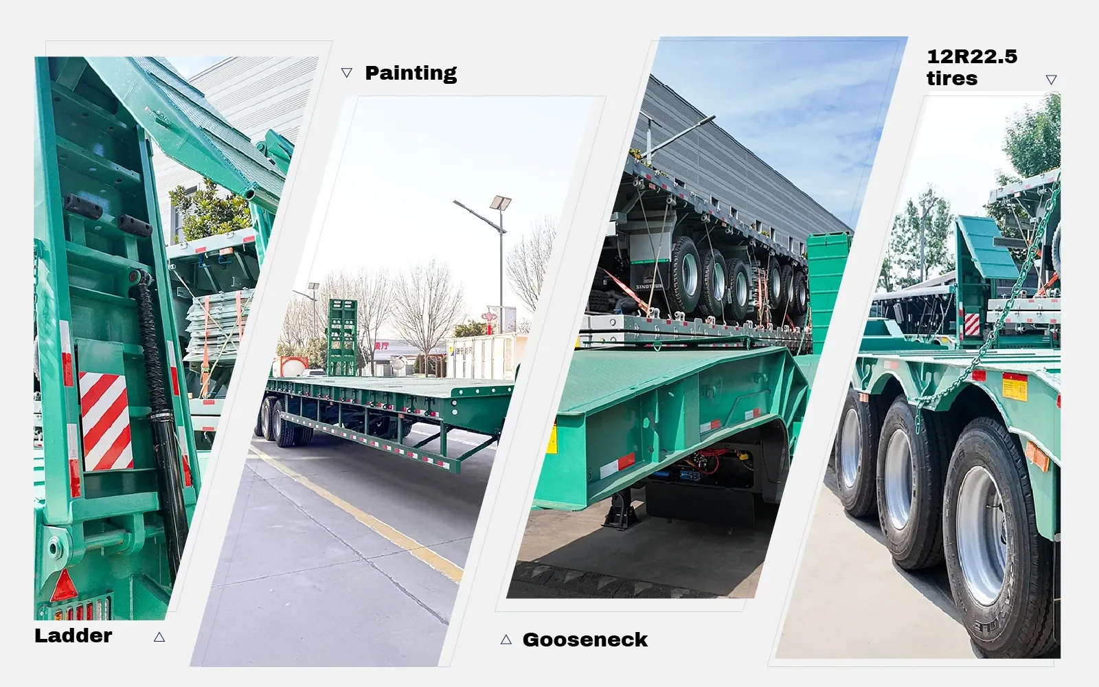 3 axle 60 ton lowbed semi trailer main structure display