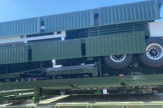 3 axle side wall cargo semi trailer stacked units ready for sea export shipment