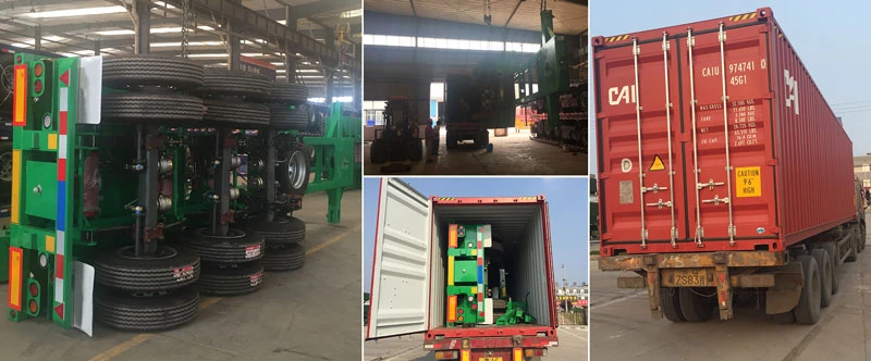 40ft container flatbed semi trailer loaded into shipping container for overseas delivery