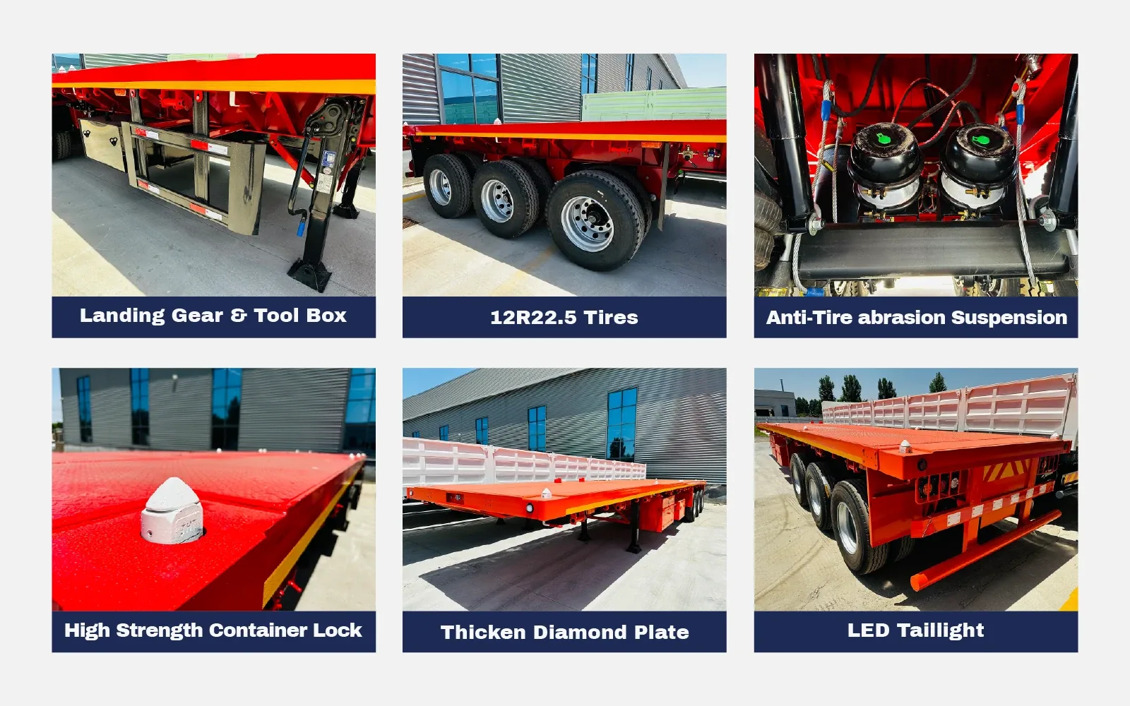 40ft container flatbed semi trailer twist lock and suspension parts