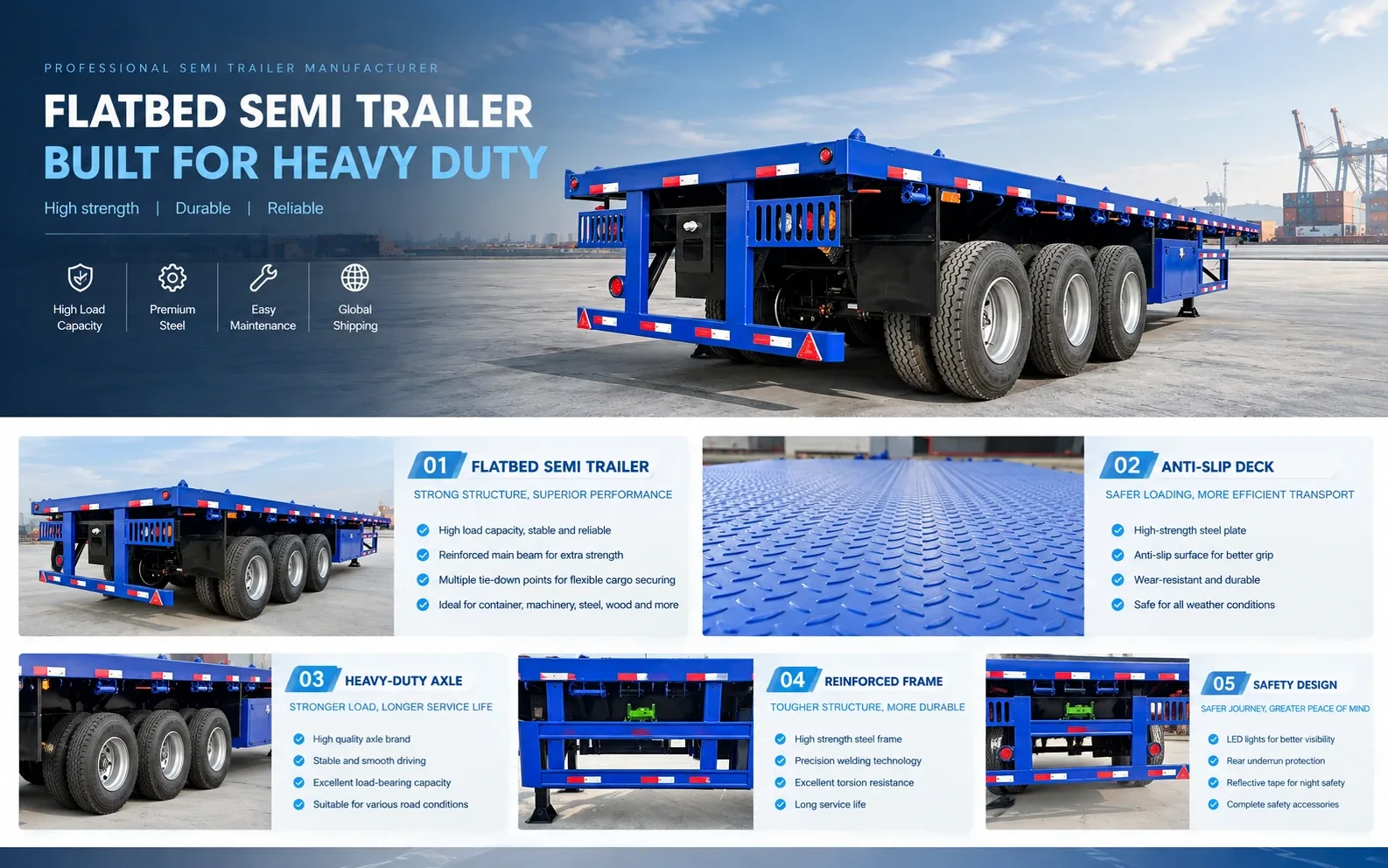 60 ton heavy duty flatbed semi trailer deck and frame introduction