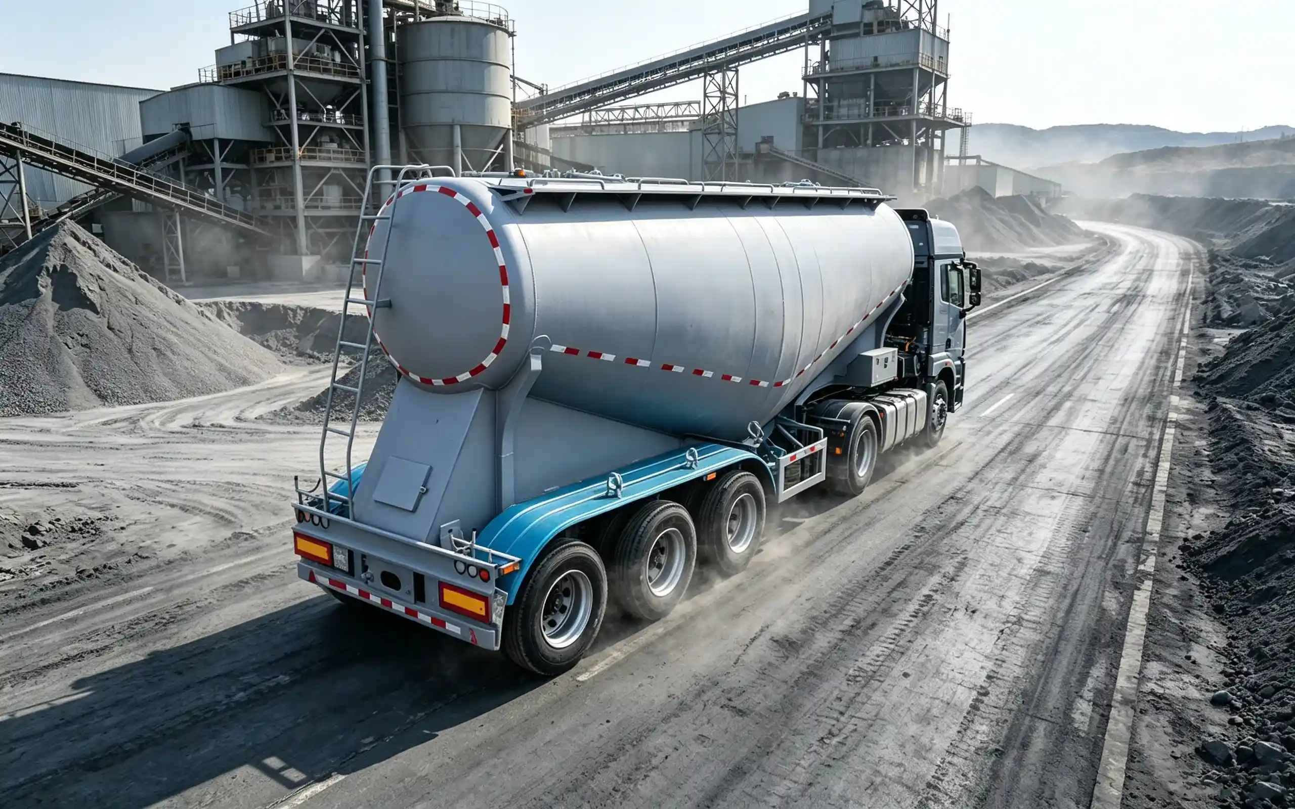 30CBM cement tanker semi trailer for sale, 3 axle dry bulk powder tank semi trailer transporting cement powder on construction mine site