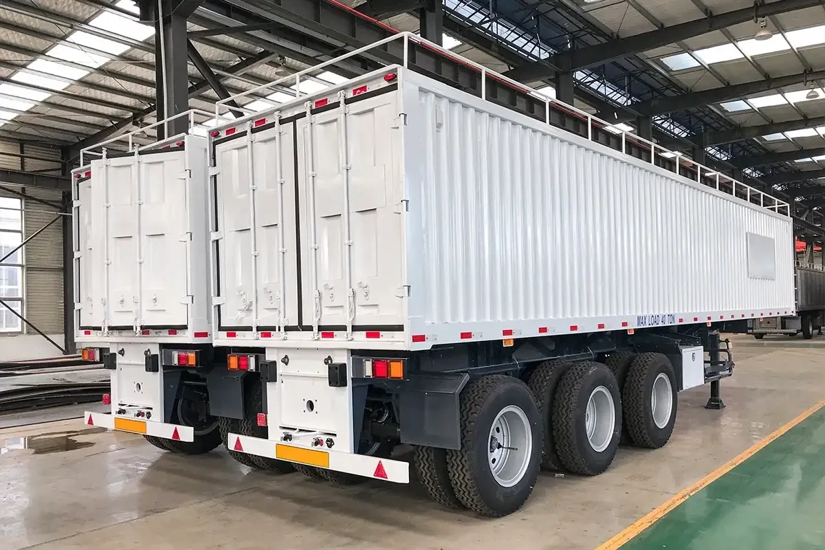 Box van semi trailer enclosed cargo trailer finished in factory workshop