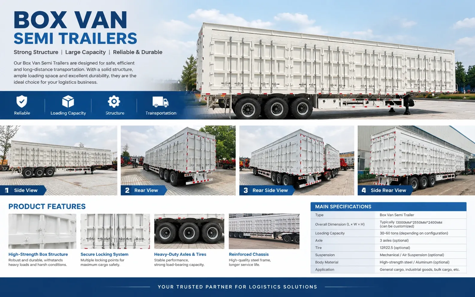 Box van semi trailer overall structure and specification introduction