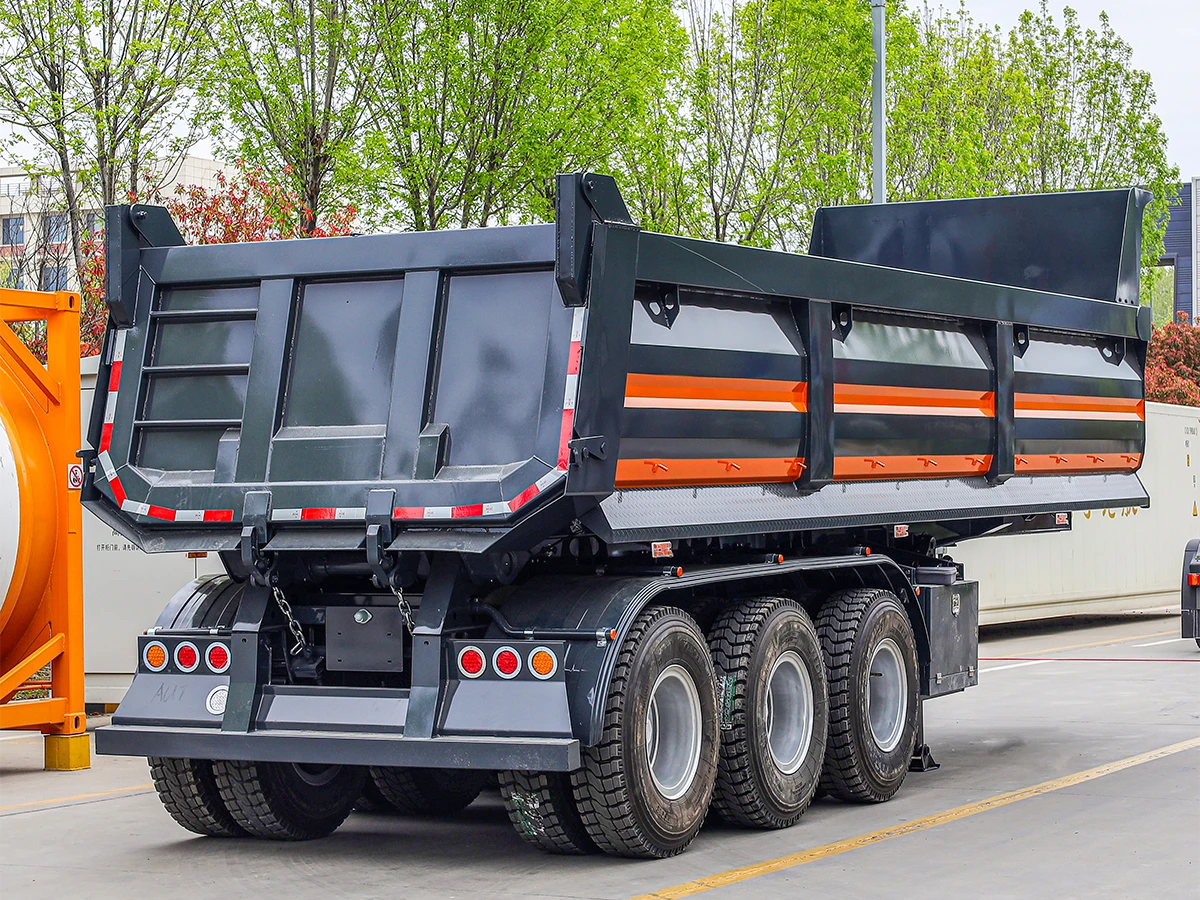 heavy duty tipper truck rear view parked on African road
