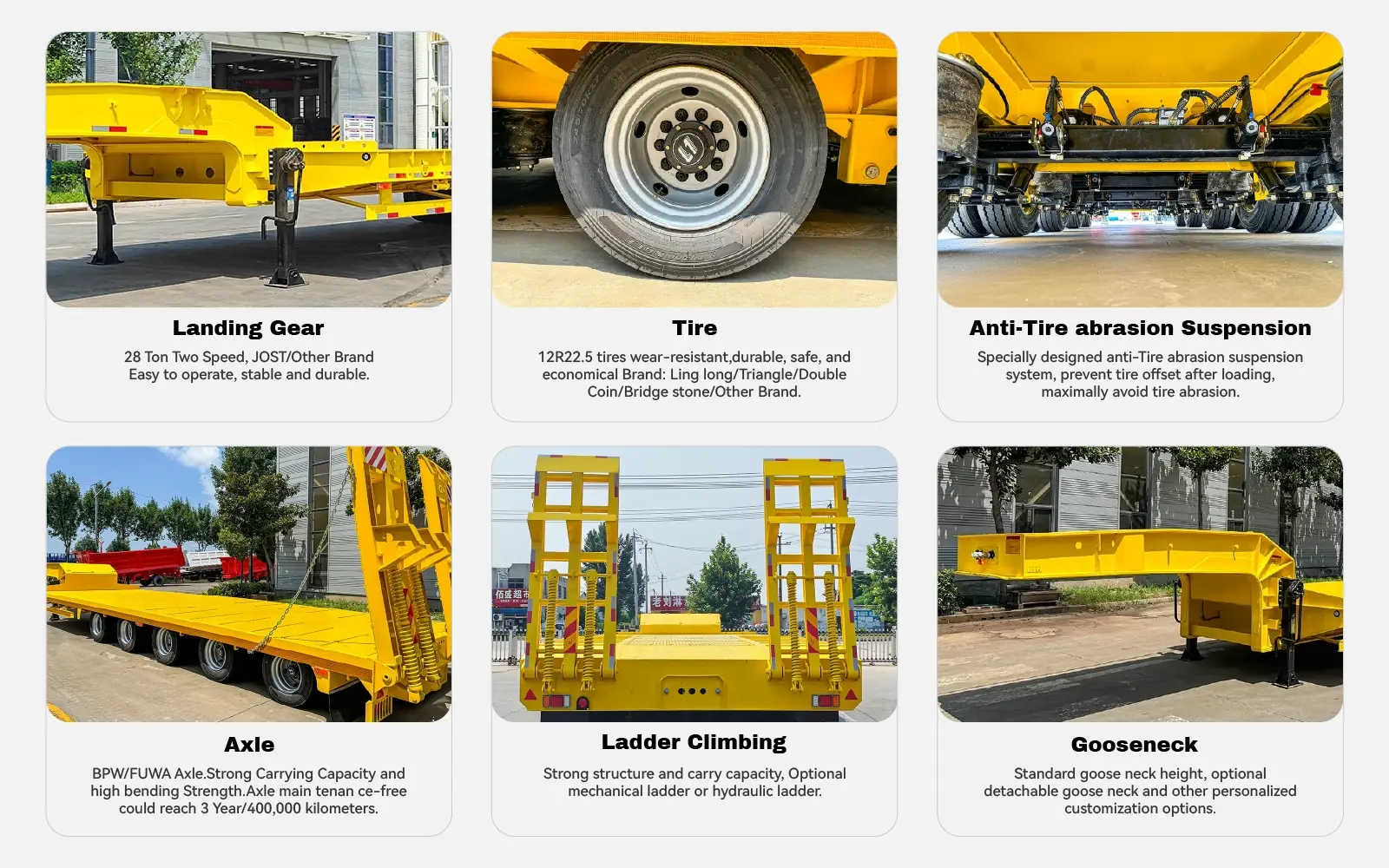 Hydraulic lowbed semi trailer with ramps climbing ladder parts