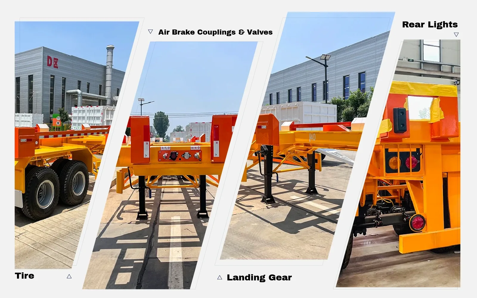 Terminal container chassis trailer tire landing gear and air brake parts display