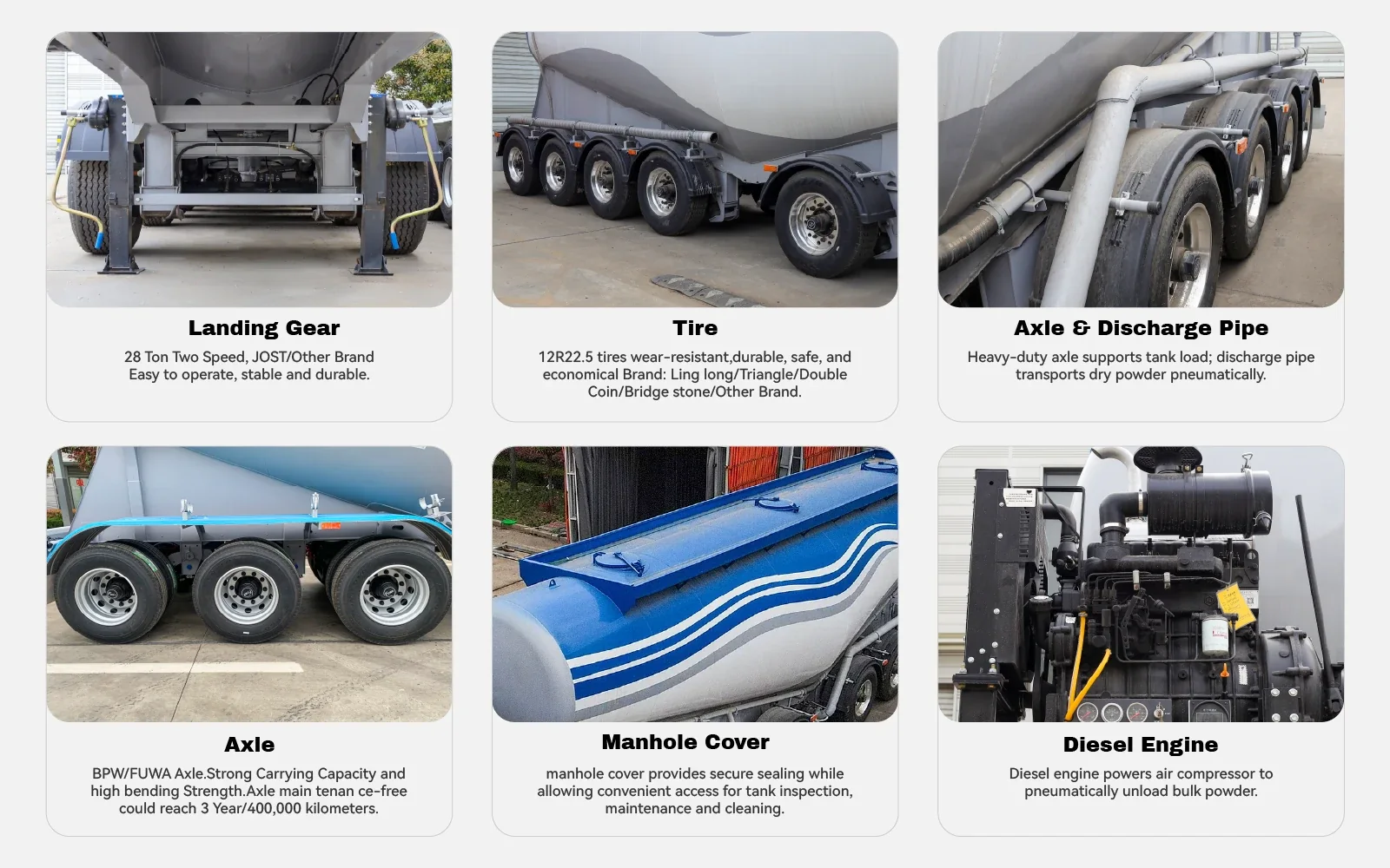 60-70cbm v shape cement tanker trailer accessory diagram