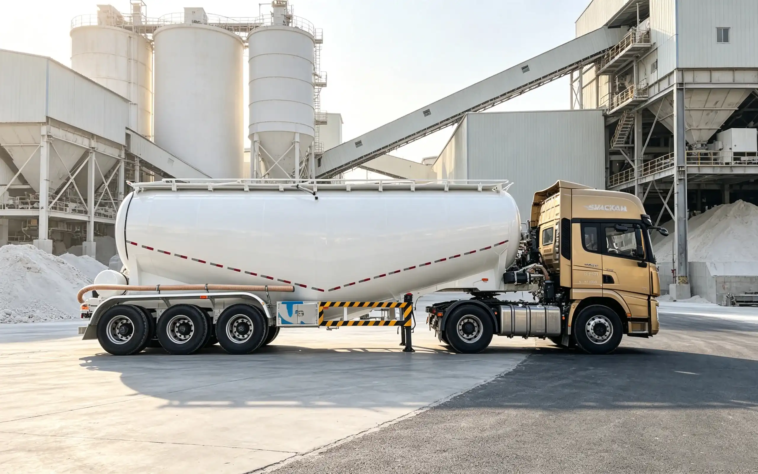 pneumatic dry bulk powder tanker trailer for cement, fly ash and lime powder transport