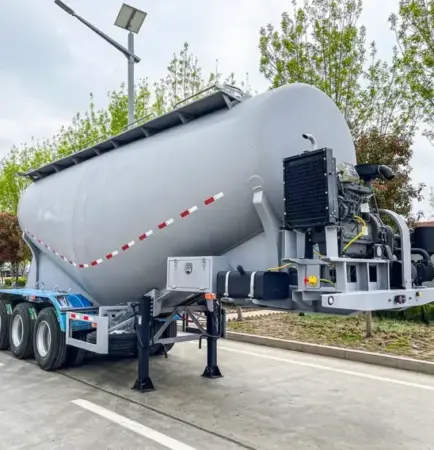 Cement tanker semi trailer with 3-axle configuration and welded pressure tank body for bulk powder transport