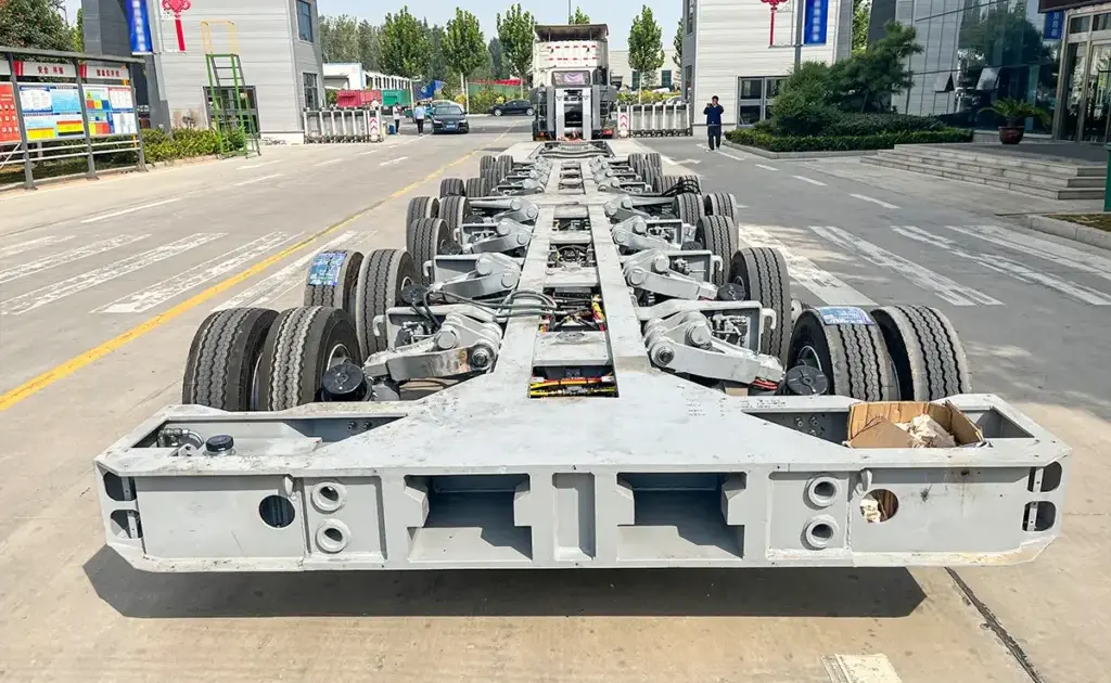 Multi axle lowbed semi trailer heavy duty chassis ready for mining equipment transport
