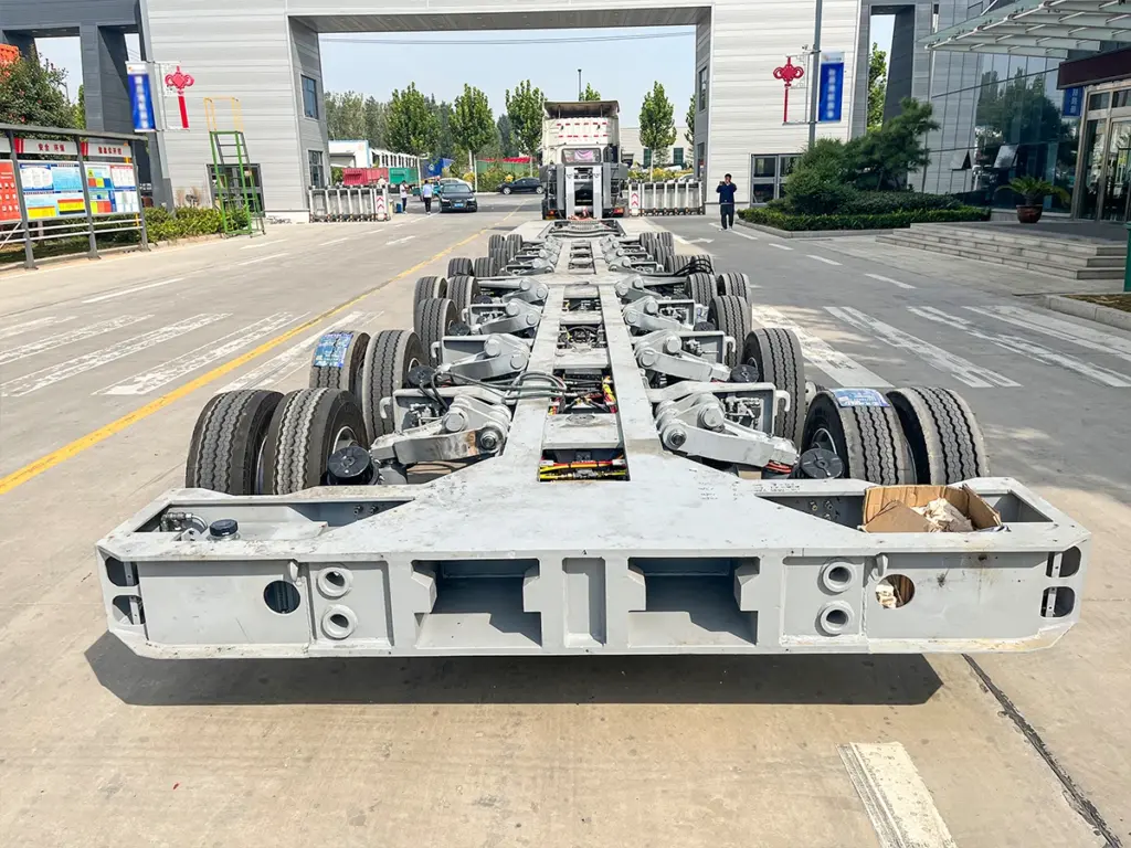 Multi axle lowbed semi trailer heavy duty chassis ready for mining equipment transport